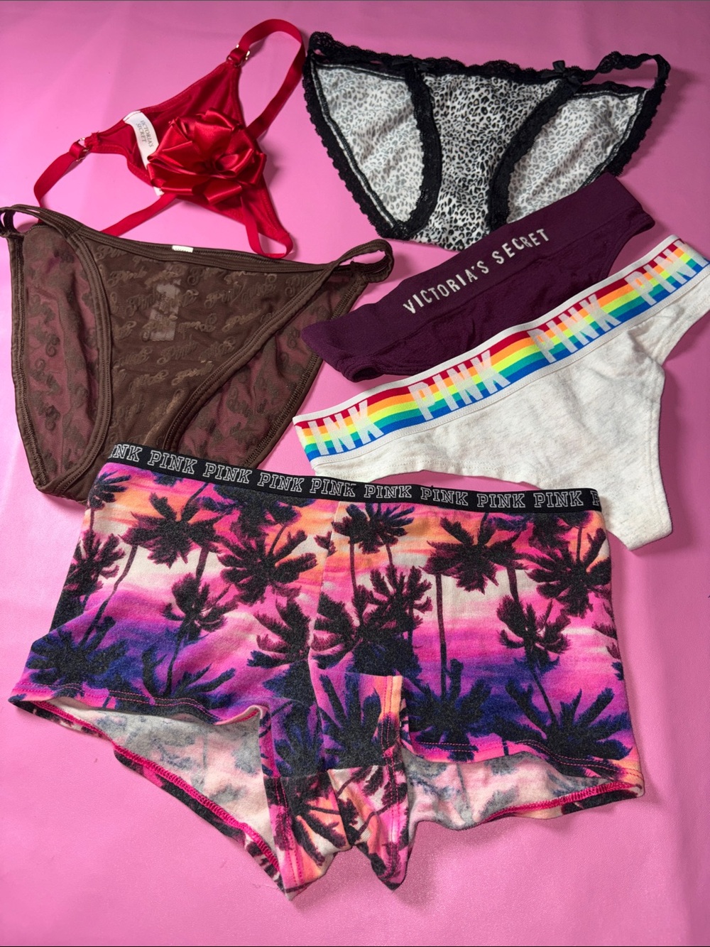 Victoria's Secret Pink Women's Multicolor Boyshorts & Bikini Panty Set